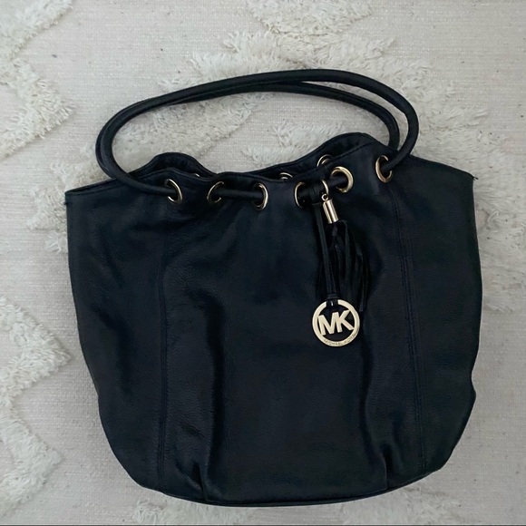 MICHAEL KORS Tassel Drawstring Black Leather Bag - Picture 1 of 9